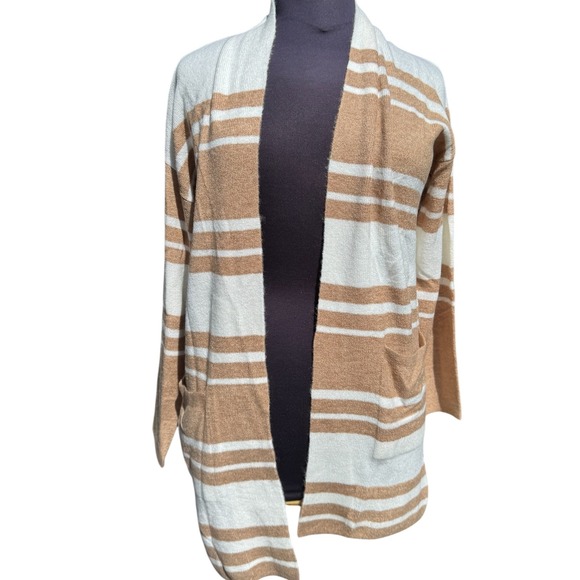 Banana Republic Striped Open Front Cardigan Sweater Beige Cream Size M NWT Long - Picture 1 of 6
